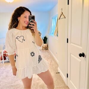 Lottie Hall White Black Fun Embroidered Mini Dress XS/S